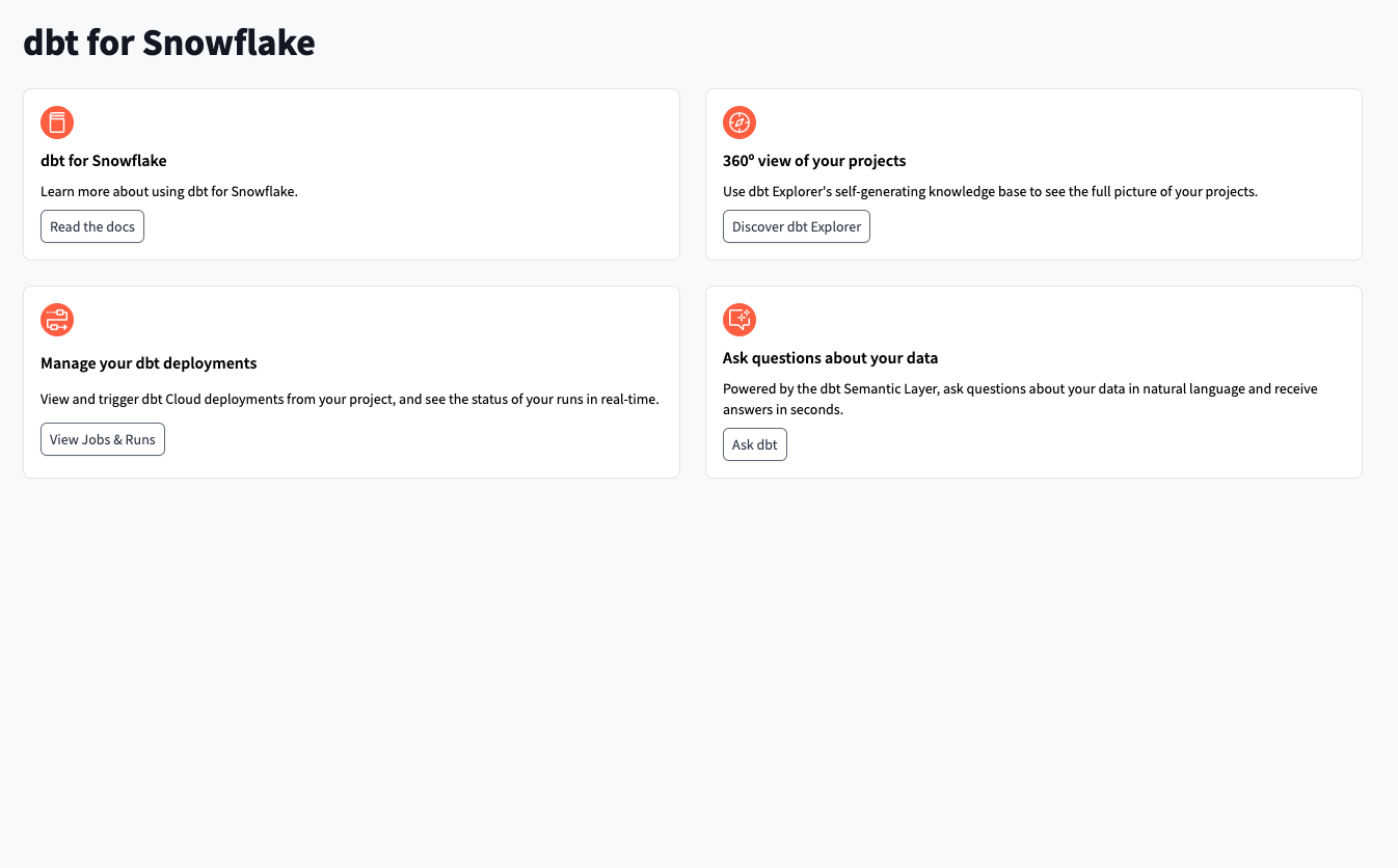 Example of the dbt Snowflake Native App