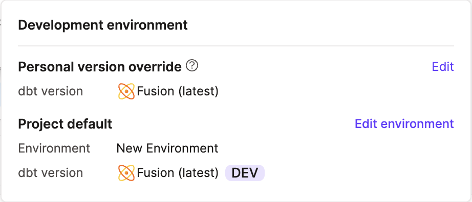 View and set the development environment version.