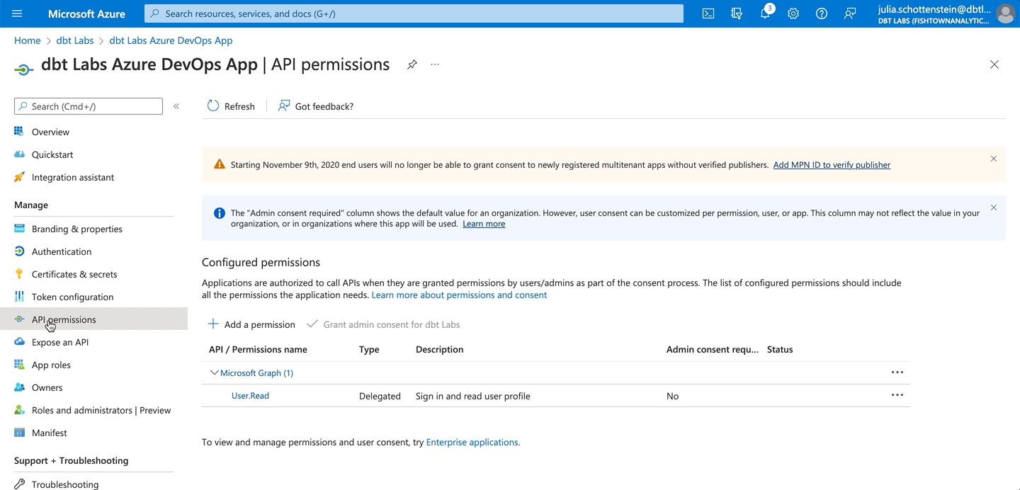 Adding permissions to the app Adding permissions to the app