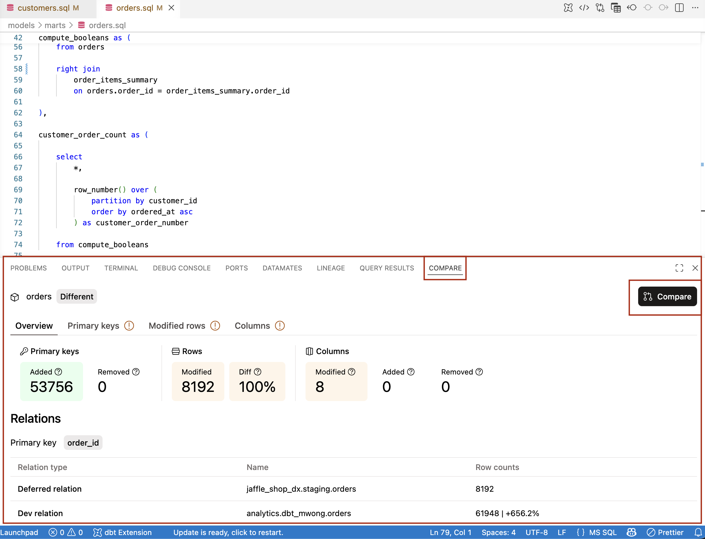 Example of the Compare tab Example of the Compare tab