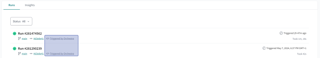 Example of Orchestra triggering a dbt job